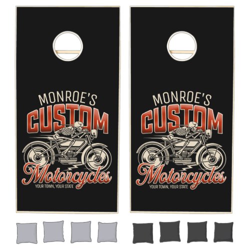 Custom NAME Skeleton Motorcycle Cycle Shop Cornhole Set