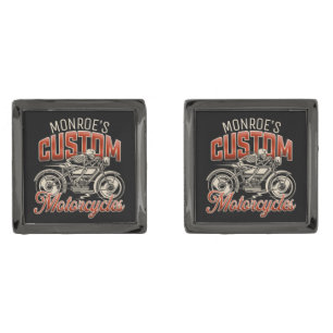 Custom NAME Skeleton Motorcycle Cycle Shop Cufflinks