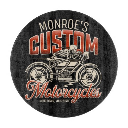 Custom NAME Skeleton Motorcycle Cycle Shop Cutting Board