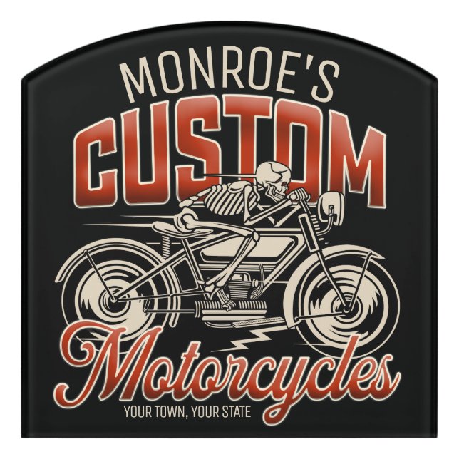 Custom NAME Skeleton Motorcycle Cycle Shop Door Sign (Contour Front)