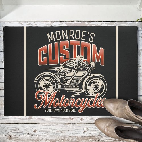 Custom NAME Skeleton Motorcycle Cycle Shop Doormat