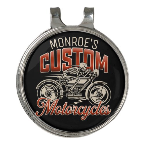 Custom NAME Skeleton Motorcycle Cycle Shop Golf Hat Clip