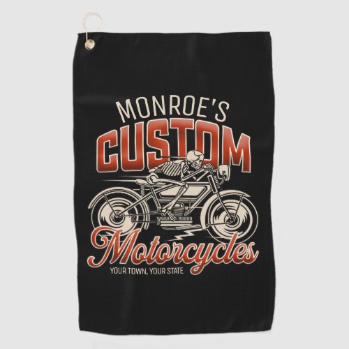Custom NAME Skeleton Motorcycle Cycle Shop Golf Towel