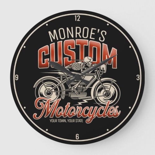 Custom NAME Skeleton Motorcycle Cycle Shop Large Clock