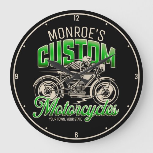 Custom NAME Skeleton Motorcycle Cycle Shop Large Clock