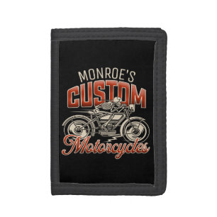 Custom NAME Skeleton Motorcycle Cycle Shop Tri-fold Wallet