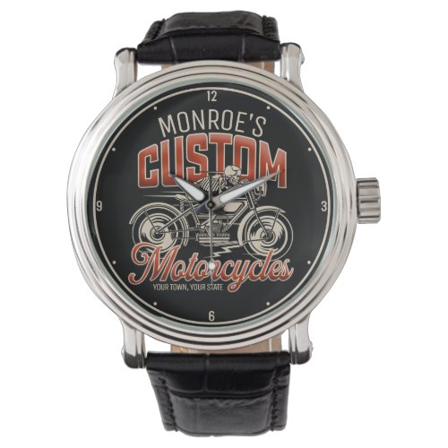 Custom NAME Skeleton Motorcycle Cycle Shop Watch