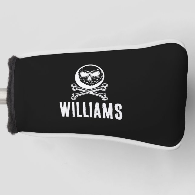 Custom Name Skull Golf Ball And Crossbones Head Cover (Front)
