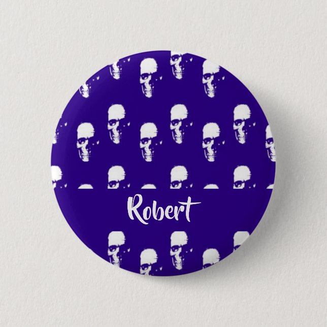 Custom name skulls on blue button (Front)