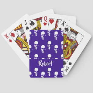 Custom name skulls on blue poker cards