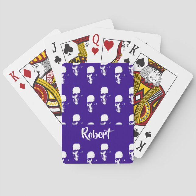 Custom name skulls on blue poker cards (Back)