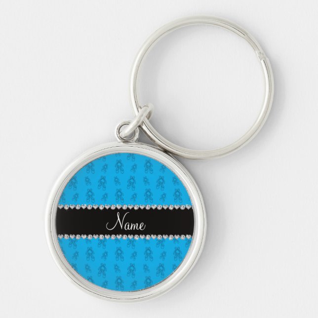 Custom name sky blue ballet shoes keychain (Front)