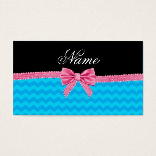 Customizable Custom name sky blue chevrons pink bow business card template