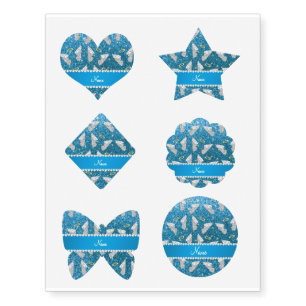 Custom name sky blue glitter angel wings temporary tattoos