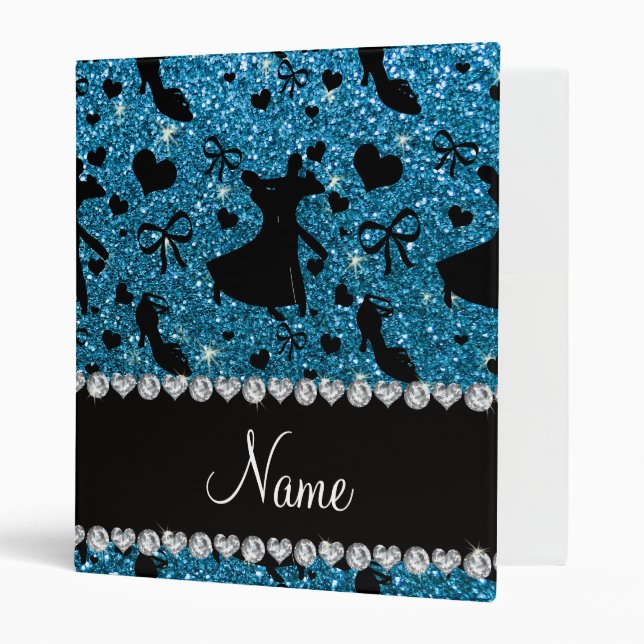 Custom name sky blue glitter ballroom dancing binder (Front/Inside)