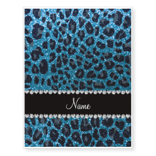 Custom name sky blue glitter leopard print temporary tattoos