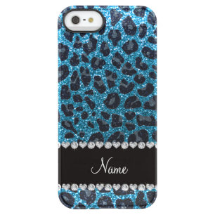 Custom name sky blue glitter leopard print permafrost iPhone SE/5/5s case