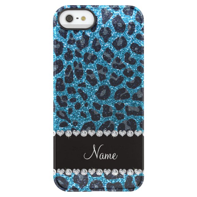 Custom name sky blue glitter leopard print uncommon iPhone case (Back)