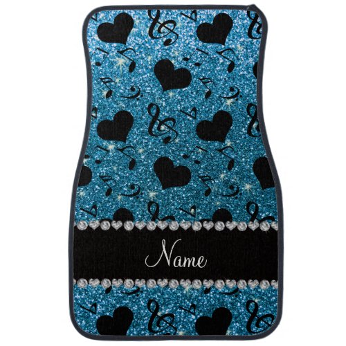 Custom name sky blue glitter music notes hearts car mat