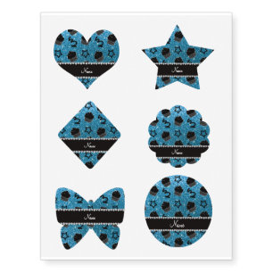 Custom name sky blue glitter stars cupcakes temporary tattoos