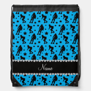 Custom name sky blue roller derby stars drawstring bag