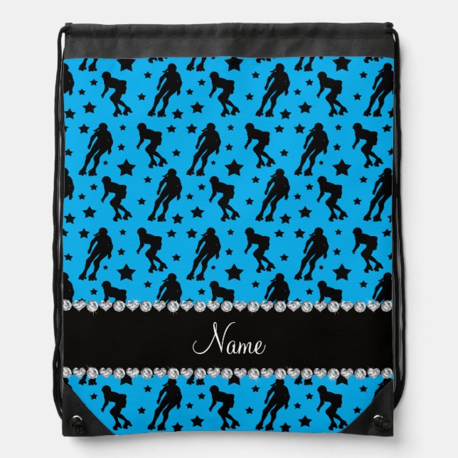 Custom name sky blue roller derby stars drawstring bag (Front)