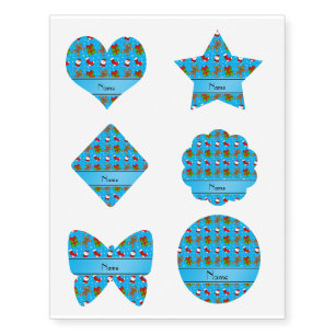 Custom name sky blue santas gingerbread temporary tattoos
