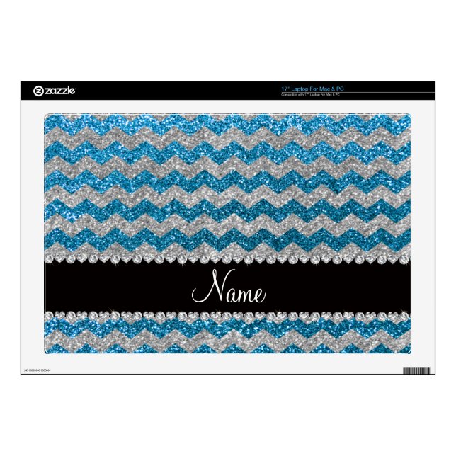 Custom name sky blue silver glitter chevrons decals for laptops (Product)