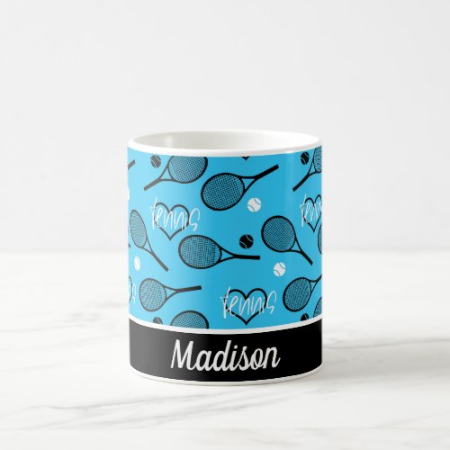 Custom name sky blue tennis pattern coffee mug