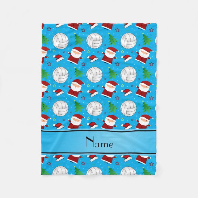Custom name sky blue volleyball christmas pattern fleece blanket (Front)