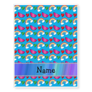 Custom name sky blue watermelons rainbows hearts temporary tattoos