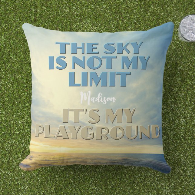 Custom Name Sky Quote Outdoor Pillow (Grass)