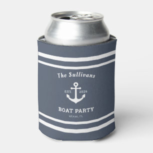 Custom Name Slate Blue Anchor Boat Party Reunion Can Cooler
