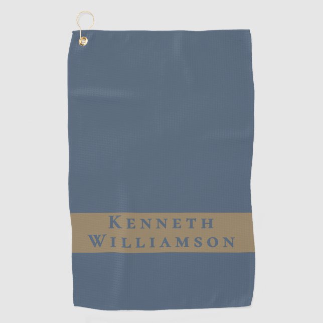 Custom Name Slate Blue Brass Minimalist Men Modern Golf Towel (Front)