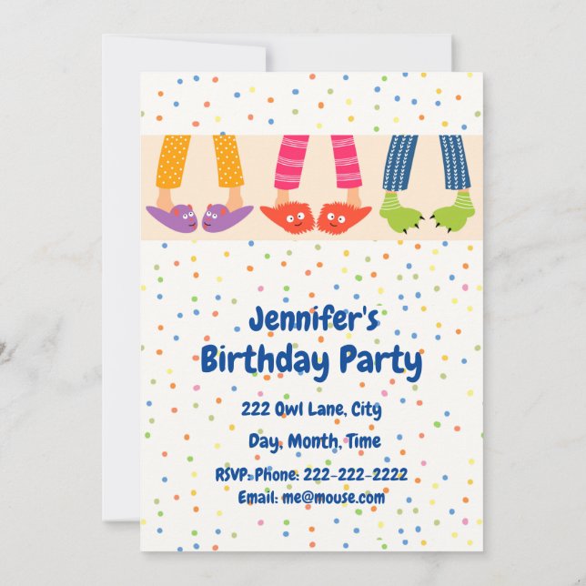 Custom Name Sleep Over Pajama Party Birthday Invitation (Back)