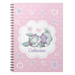 Custom name Sleeping Bunny in pink and purple Notebook