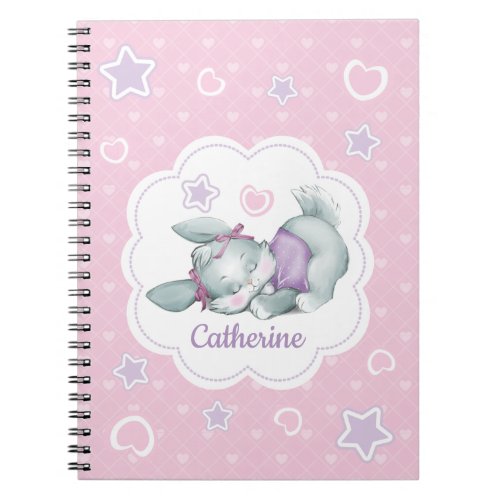 Custom name Sleeping Bunny in pink and purple Notebook