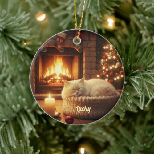 Custom Name Sleeping Cat Christmas Ornament