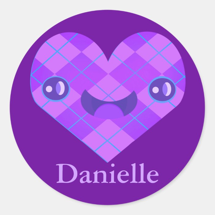 Custom Name Smiley Argyle Kawaii Heart Sticker