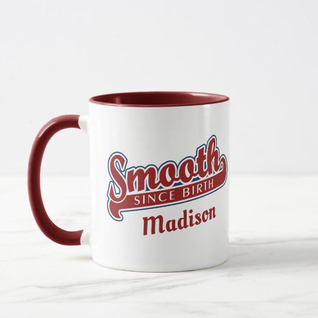 Custom name SMOOTH mugs – choose style & color (Left)