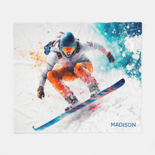Custom Name Snowboarder Illustration Fleece Blanket