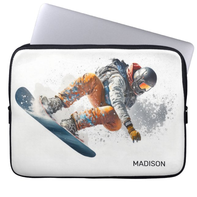 Custom Name Snowboarder Illustration Laptop Sleeve (Front)
