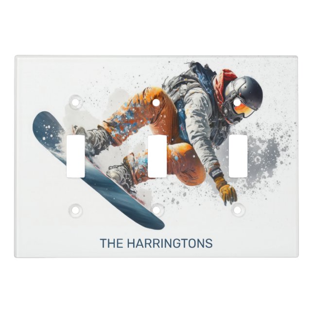 Custom Name Snowboarder Illustration Light Switch Cover (Front)