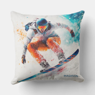 Custom Name Snowboarder Illustration Outdoor Pillow