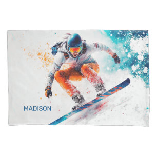 Custom Name Snowboarder Illustration Pillow Case