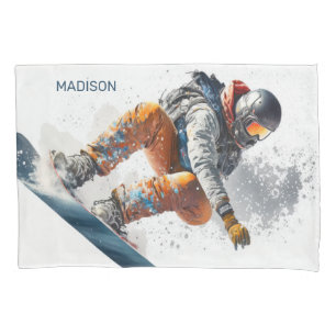 Custom Name Snowboarder Illustration Pillow Case