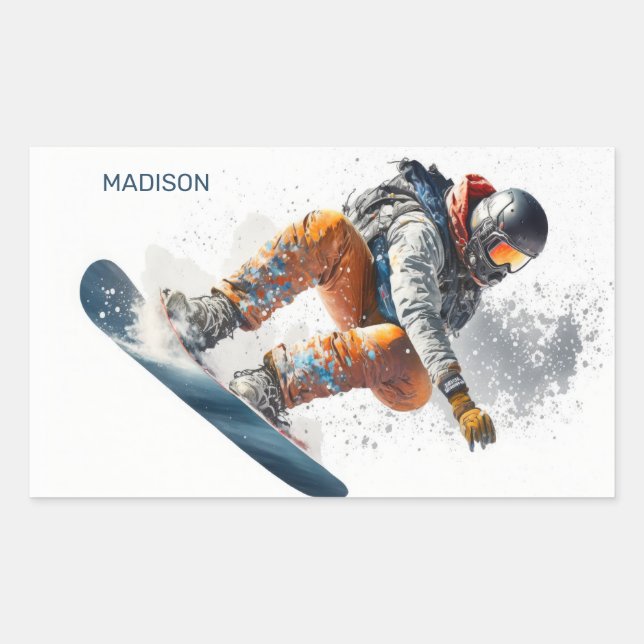 Custom Name Snowboarder Illustration Rectangular Sticker (Front)
