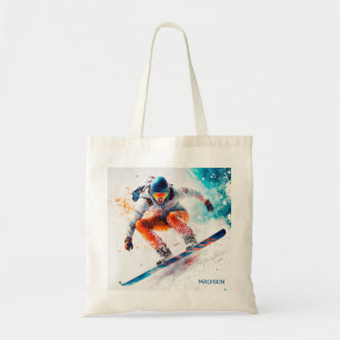 Custom Name Snowboarder Illustration Tote Bag