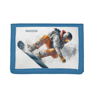 Custom Name Snowboarder Illustration Tri-fold Wallet