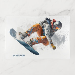Custom Name Snowboarder Illustration Trinket Tray